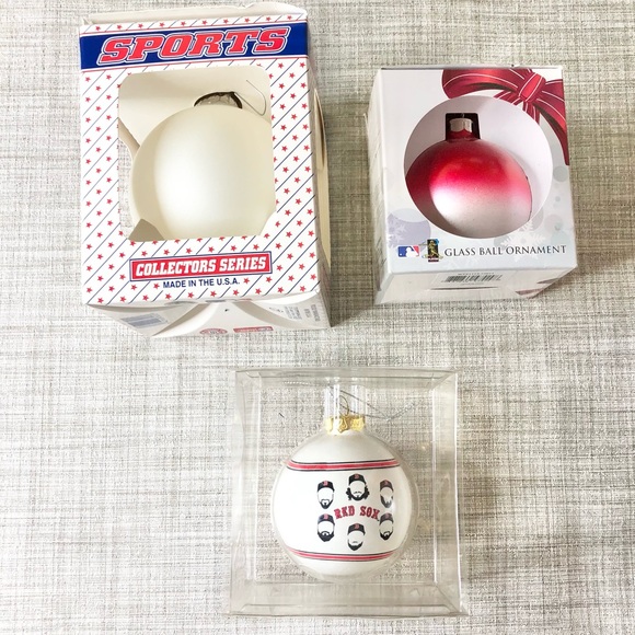 MLB Boston Red Sox Baseball fan Christmas bundle, 3 glass ornaments & stocking - Picture 5 of 5